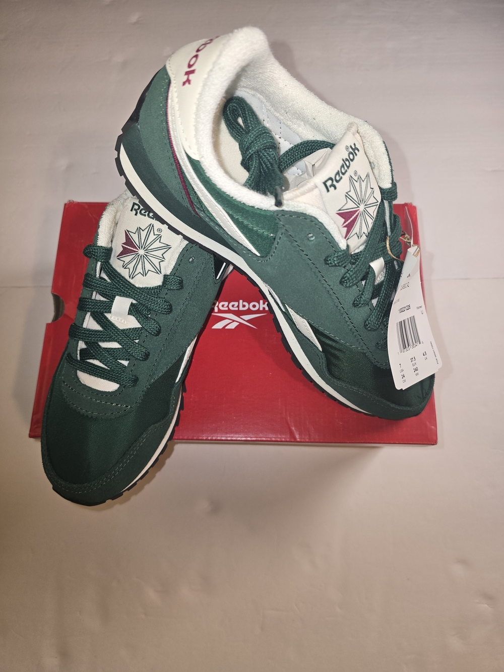 Reebok Green and White Low-Top Suede Sneakers
